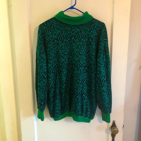 Cute Handmade Vintage Green & Black Print Turtleneck - LRG/XL - Picture 1 of 6